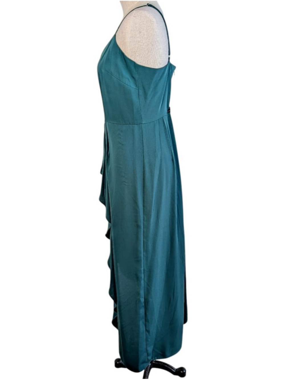 Gianni Bini Emerald Green Asymmetrical Ruffle Midi Dress Slip Strappy Size 8 - Picture 3 of 12